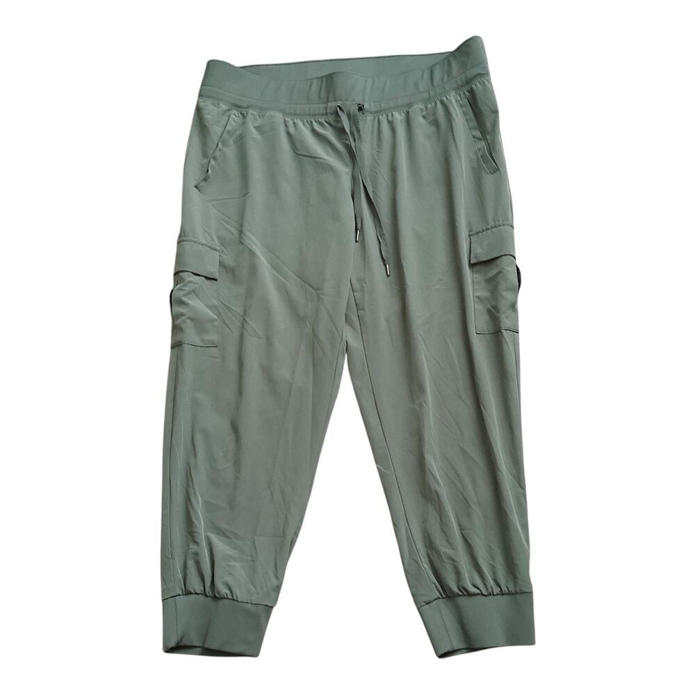 Danskin Cargo Jogger Pants Women XL Green Stretch Drawstring Pockets Lightweight